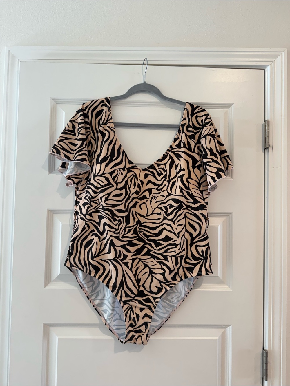 MeetCurve Black and Beige Zebra Print One-Piece Swimsuit